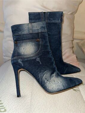 Denim High Heel Ankle Boot - Dark Blue